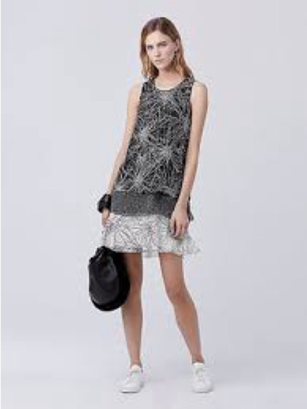 Diane Von Furstenberg Black & White Printed Sleeveless Dress